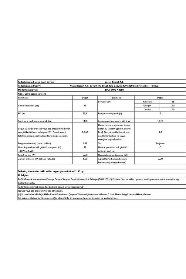 BMA 6402 X WIFI 6 Programlı Ankastre Bulaşık Makinesi - 8