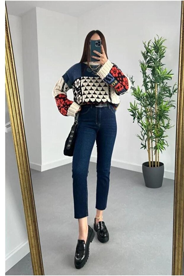 High Waist Cut Boyfit Jean Beige