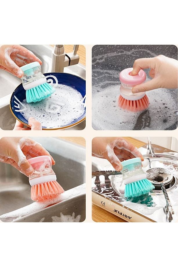Deterjan Hazneli Kullanışlı Banyo Bulaşık Fırçası Butonlu Kullanım - 6