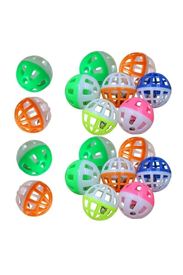 Colorful Cat Play Balls with Sound Bells, Set of 8.