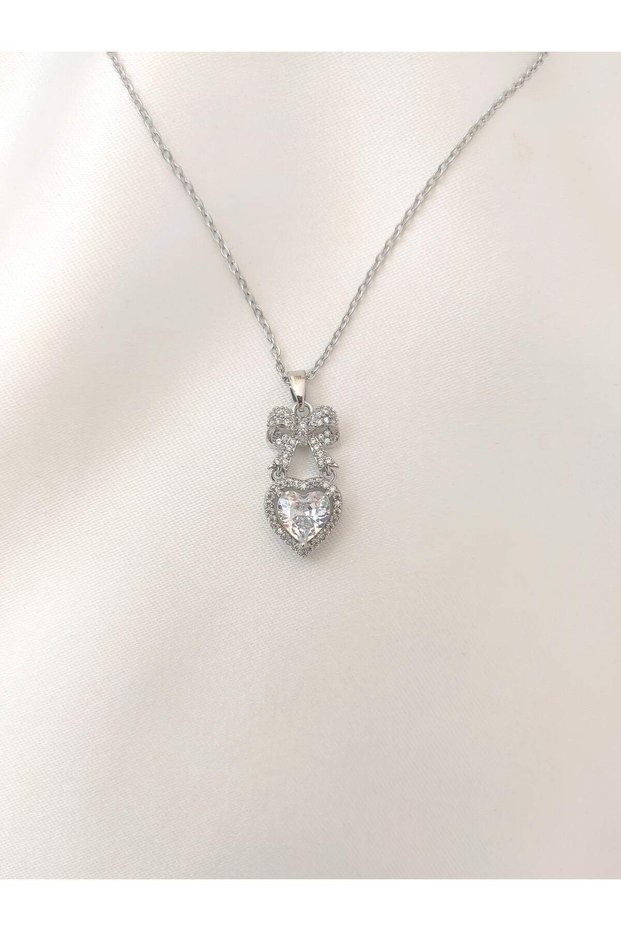 Women's Stainless Steel Zircon Stone Ribbon Heart Pandora Necklace