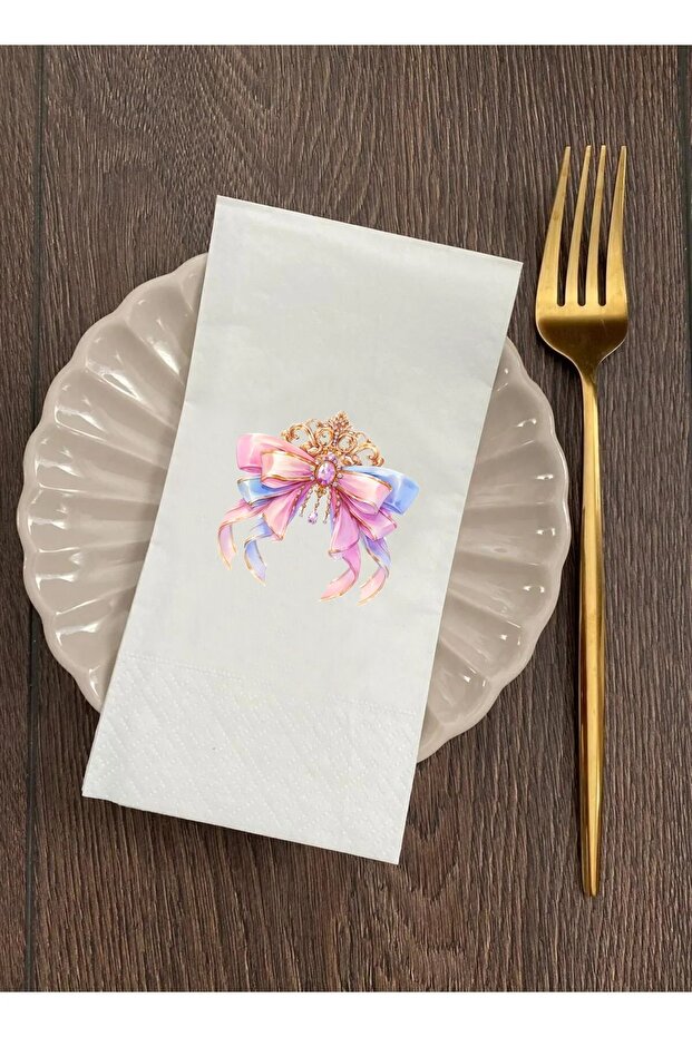 Romantic Cut Ribbon Bow Printed Napkin - 0013 Model 20 Pieces