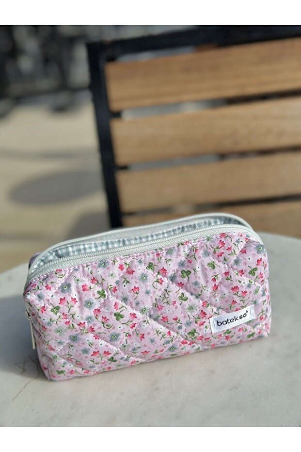 Pink Crispy Flower Patterned Pencil Bag - 2