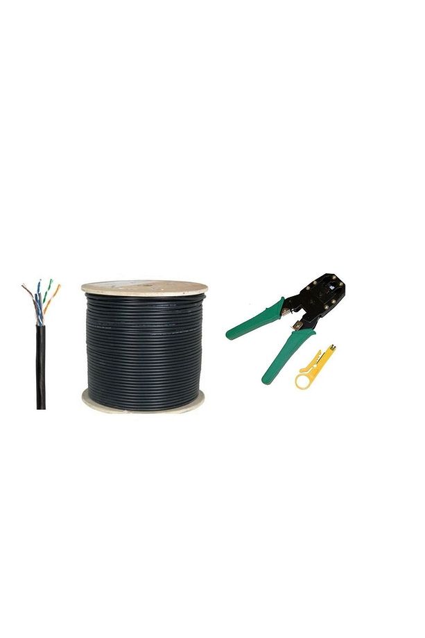 200 Metre Cat-6 Cat6 Ket 6 Dış Ortam Internet Modem Arası Kablo Ve Sıkma Pensesi Set 10 Adet Rj45 - 1