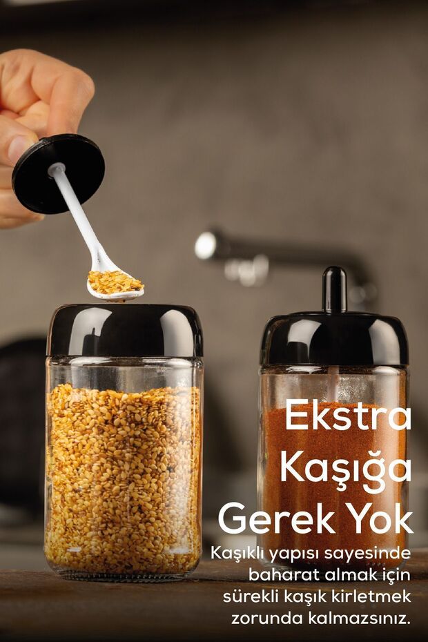 طقم توابل طويل مكون من 12 قطعة - زجاج مع ملصق طباعة الشاشة وملعقة - 4