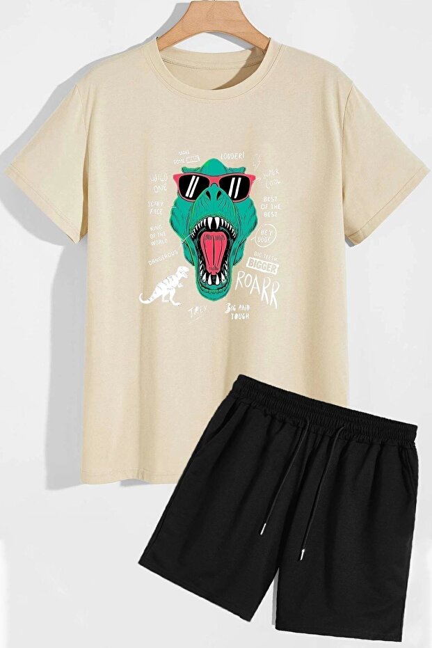 Dinosaur Printed Shorts T-shirt Tracksuit Set