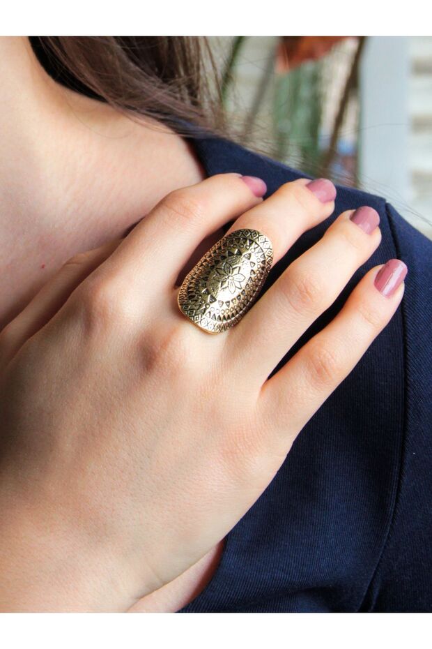 Trend Ethnic Patterned Antique Antique Adjustable Ring - 2