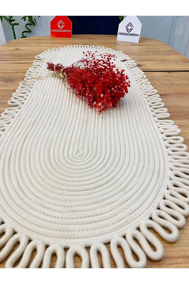 Jüt, Hasır, Dekoratif Masa Örtüsü, Runner 35x100 CM, Amerikan Servis, Sehpa Örtüsü, Bohem Tarzı - 4