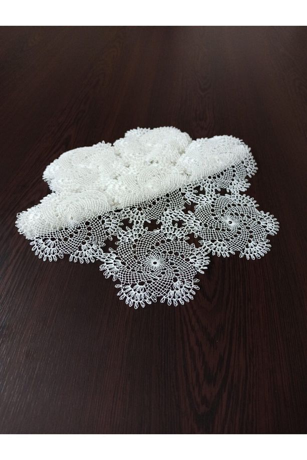 Çapa Ipi Ile Yapılmış El Işi Dantel Iğne Oyası 6 Parça Çapa Yatak Odası Takımı 27 Cm-krem Çark Model - 1
