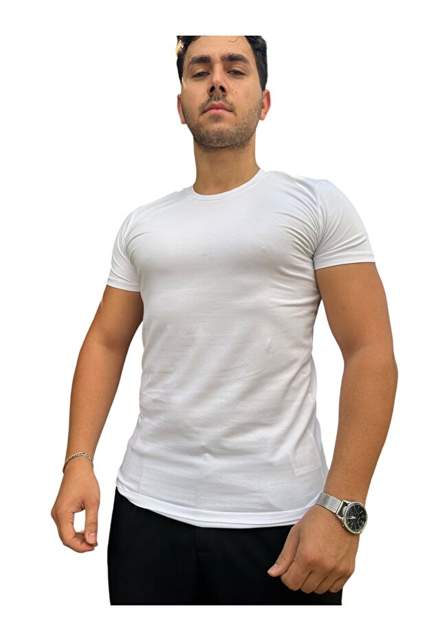 Basic Yaka Düz Tişört - 4