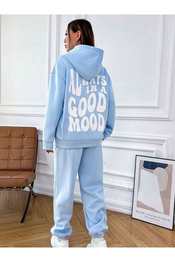 Alwas Good Sweatshirt Eşofman Altı Jogger - Bebe Mavi Baskılı Alt Üst Eşofman Takımı Kapüşonlu - 5
