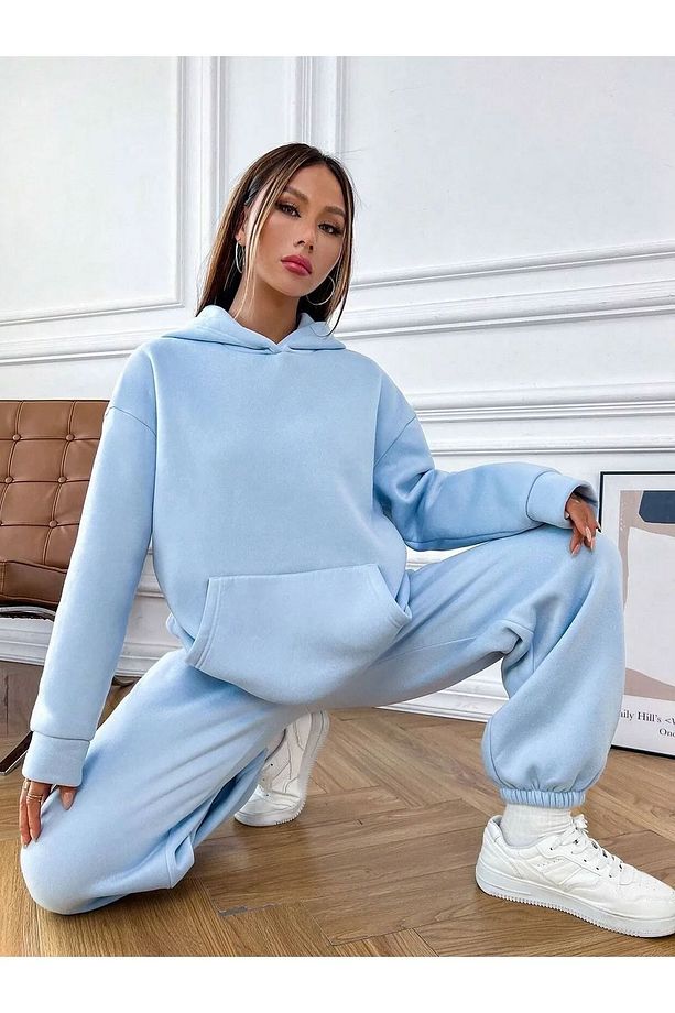 Alwas Good Sweatshirt Eşofman Altı Jogger - Bebe Mavi Baskılı Alt Üst Eşofman Takımı Kapüşonlu - 3