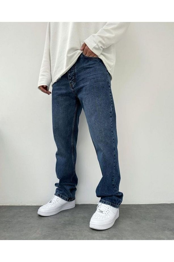 Koyu Mavi Taşlama Baggy Pantolon - 1