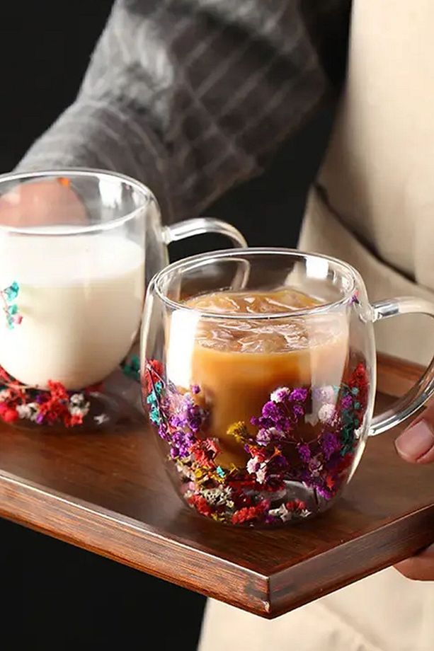 Çift Çıdarlı Çiçekli Cam Bardak 250ml. - 2