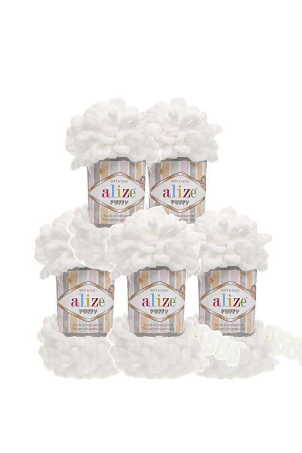 Puffy 5 Pieces Hand Knitted White Color Hand Knitting Yarn