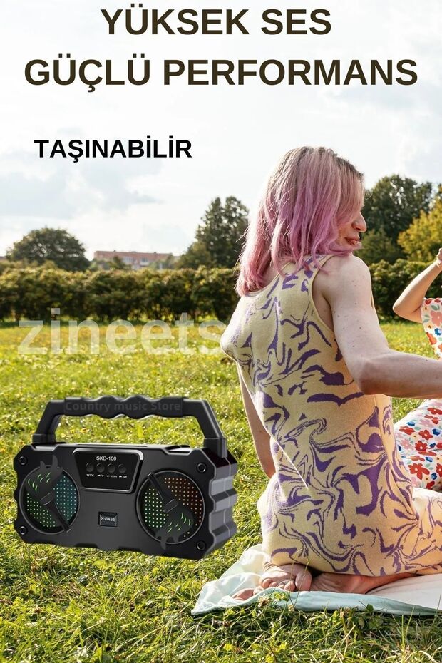 Bluetooth Hoparlör Parti Hoparlörü Karaoke Mikrofon Hediyeli Işıklı Ses Bombası Radyo Usb Sd Girişli - 4