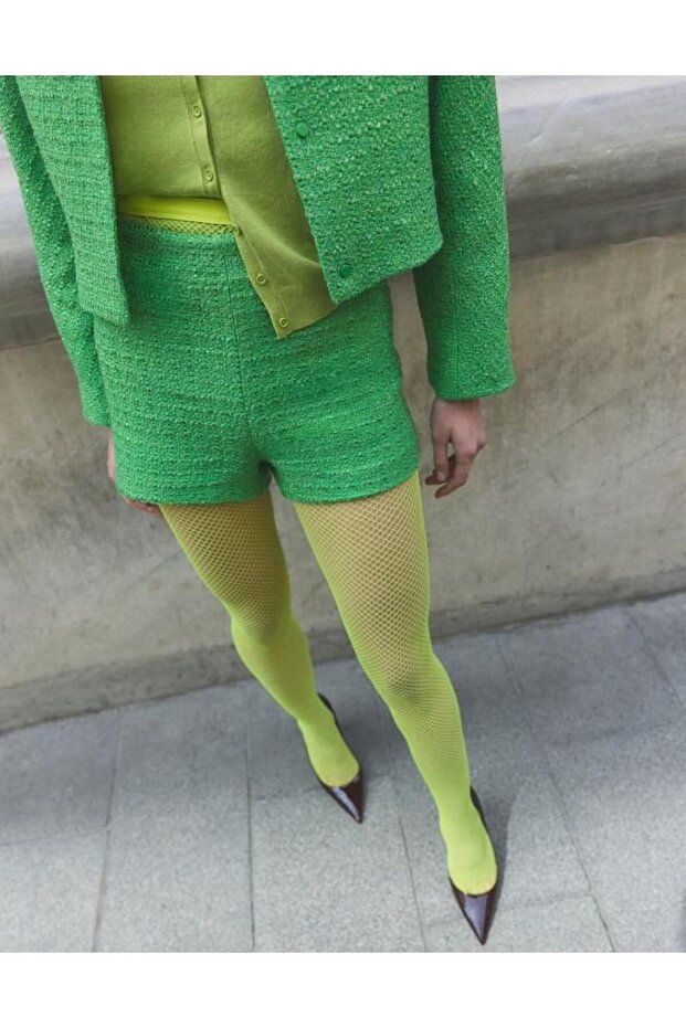 Women's Thin Skin Neon Yellow Fishnet Pantyhose