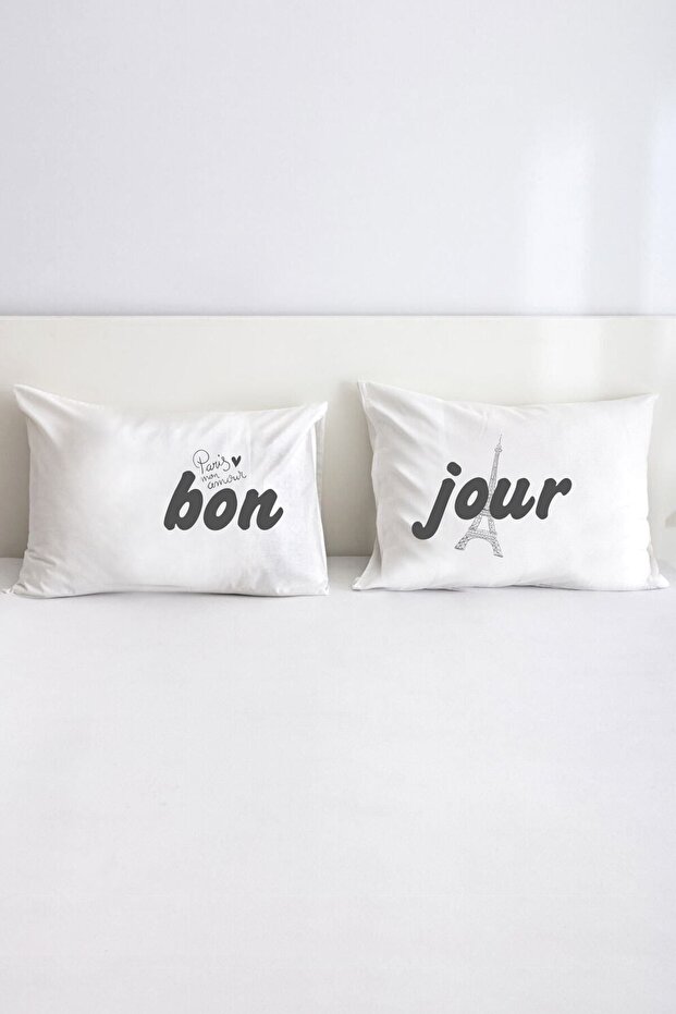 غطاء وسادة مزخرف مزدوج مقاس 50x70 سم من Bonjour Paris - أبيض
