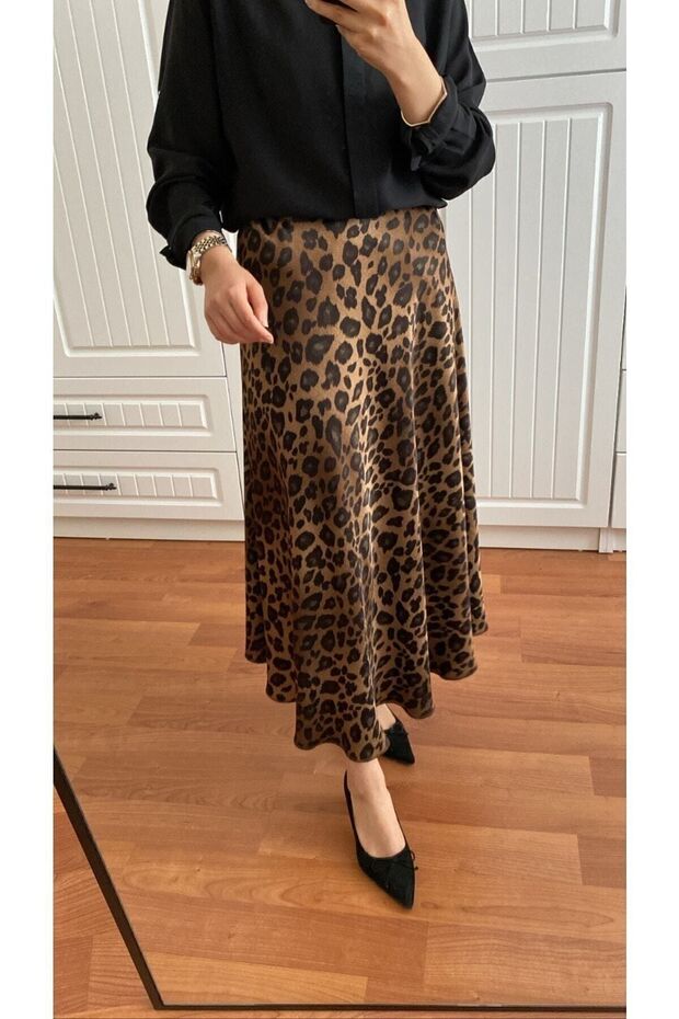 Leopard Silk Satin Skirt - 2