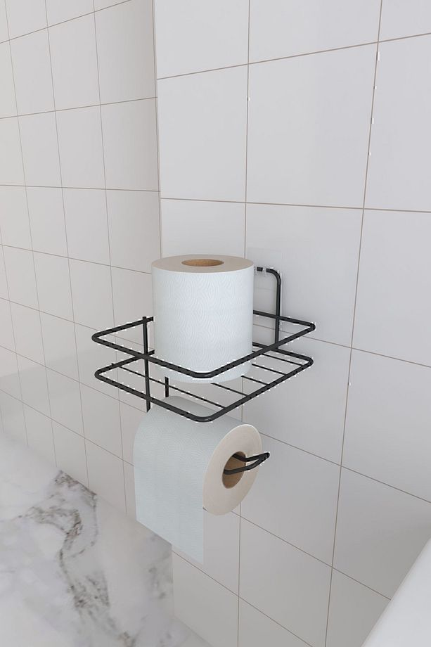 Yapışkanlı Tuvalet Kağıtlığı Tutacağı Askısı Mat Siyah Metal Tuvalet Kağıtlık - 3