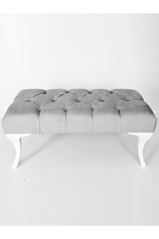 Hünkar Gri Renk Kapitoneli 90cm Kapı Önü Ayakucu Mutfak Salon Masa Puf Bench - 1