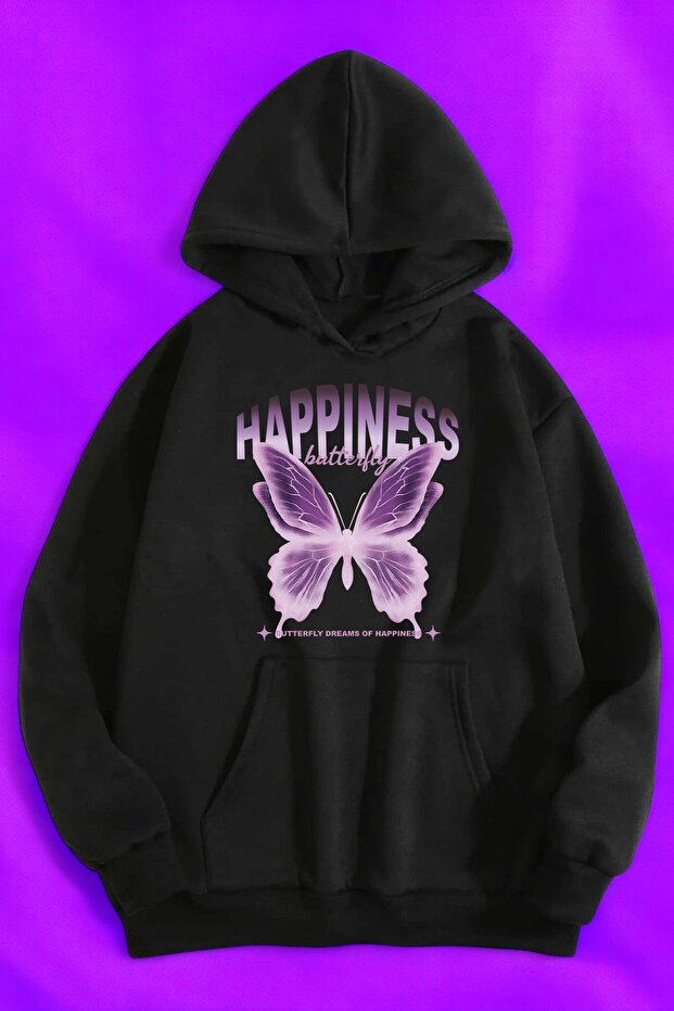 سويت شيرت بطبعة Happiness كبير الحجم