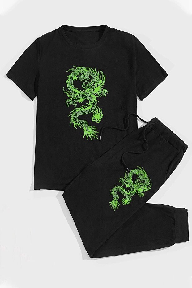 Comfortable Design Dragon Printed Cotton Sports Tracksuit Set