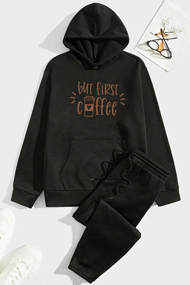 Unisex But First Coffee Printed Tracksuit Set
