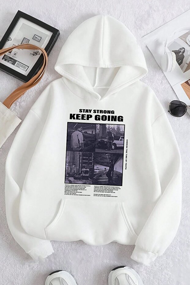 سويت شيرت كبير الحجم مطبوع عليه Keep Going