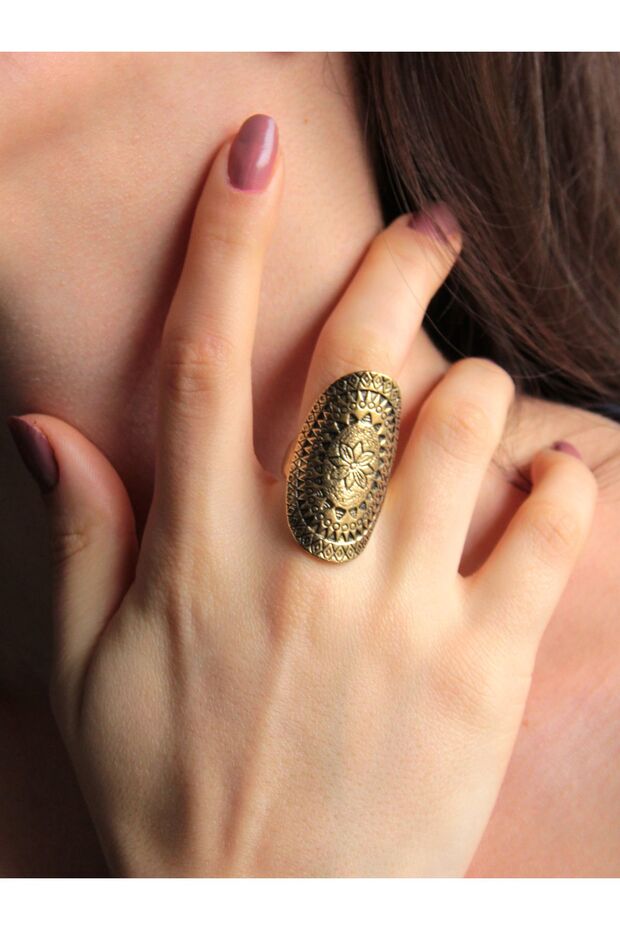 Trend Ethnic Patterned Antique Antique Adjustable Ring - 1