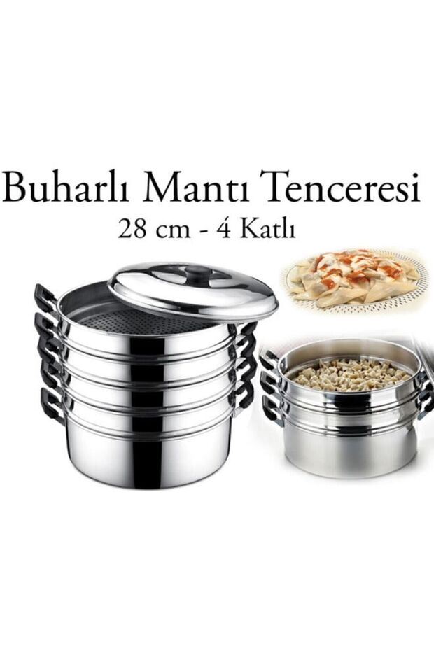 Ergingroup Buharlı Alüminyum Mantı Tenceresi 28 Cm Özbek Kazak Mantı Tencere - 1