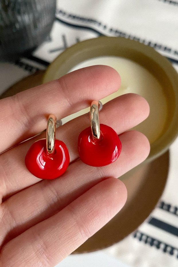 Red Enamel Two Piece Design Earrings