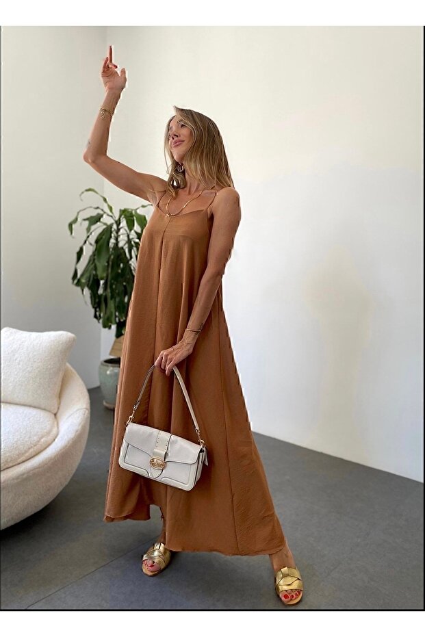 Milky Coffee Ayrobin Long Dress with Adjustable Straps - 7033