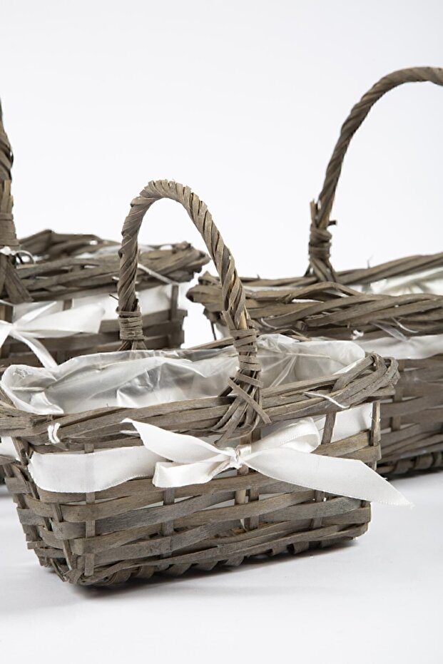 3'lü Hasır Sepet Gri - 2