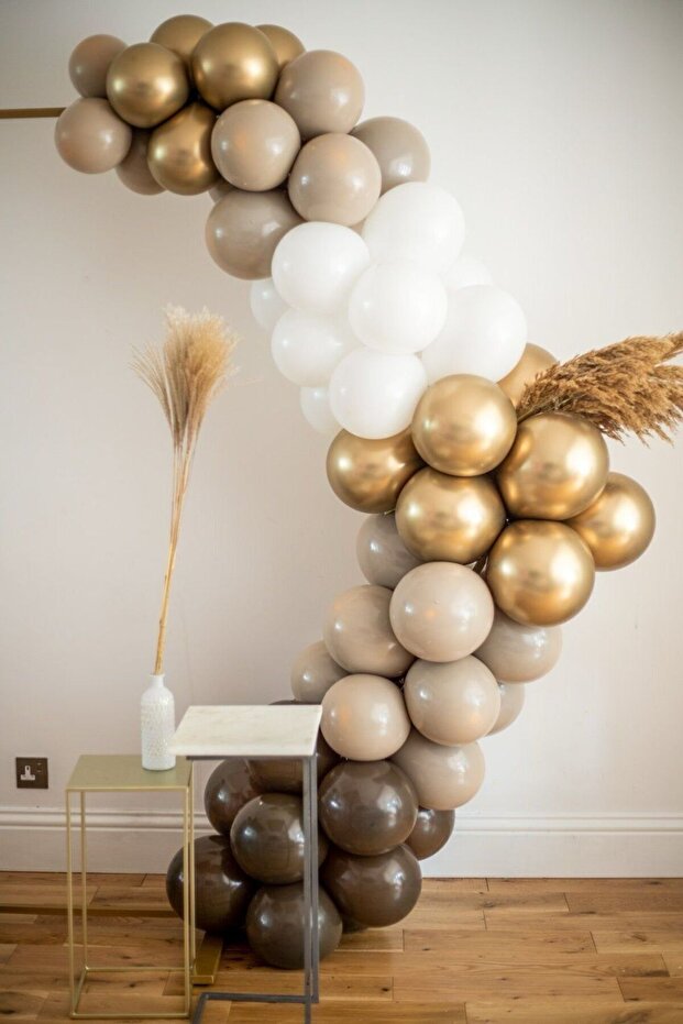 GOLDCENTER Parti Setim^^ Gold Krom* Beyaz* Deniz Kumu*kahve 50'li Balon Seti