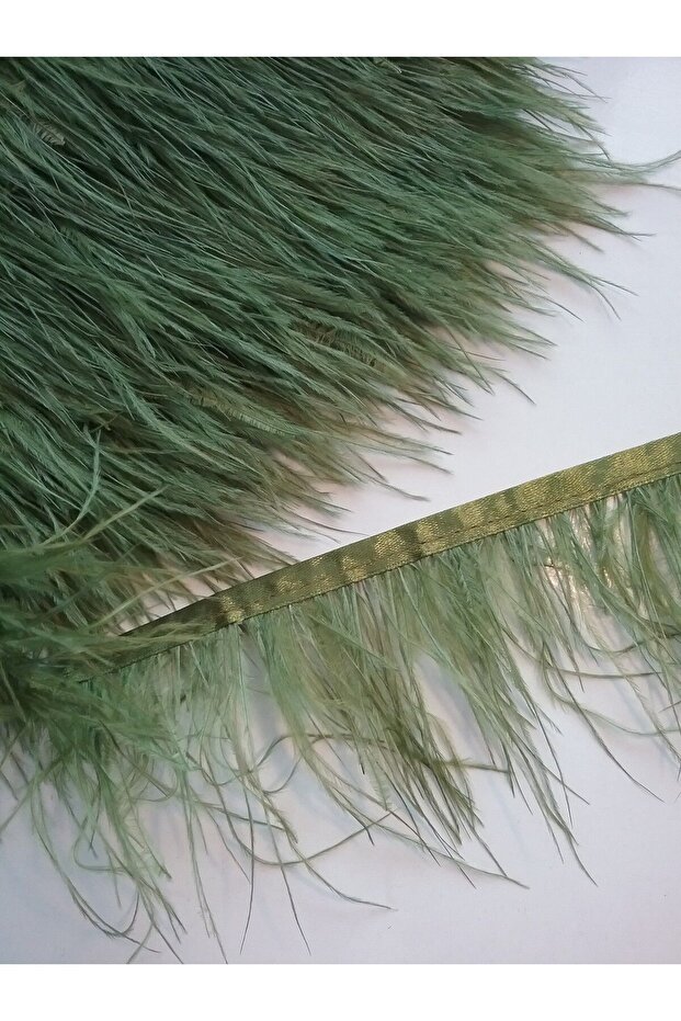 9,5 Metre Deve Kuşu Tüyü Yağ Yeşili ( En:12cm) - 3