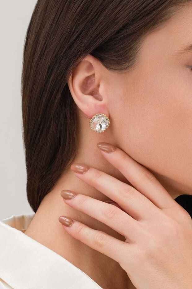 Small Oval Zircon Stone Evening Dress Women's Earrings