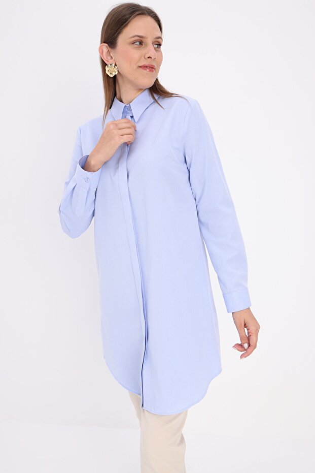 Blue Basic Hidden Placket Shirt Tunic