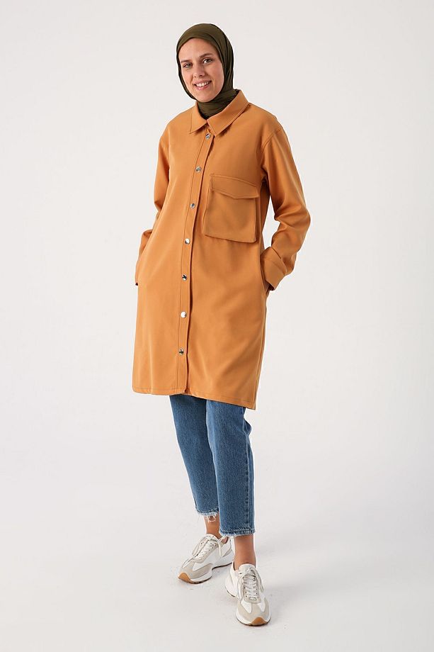 Hardal Tek Cepli Çıtçıtlı Gömlek Tunik - 5