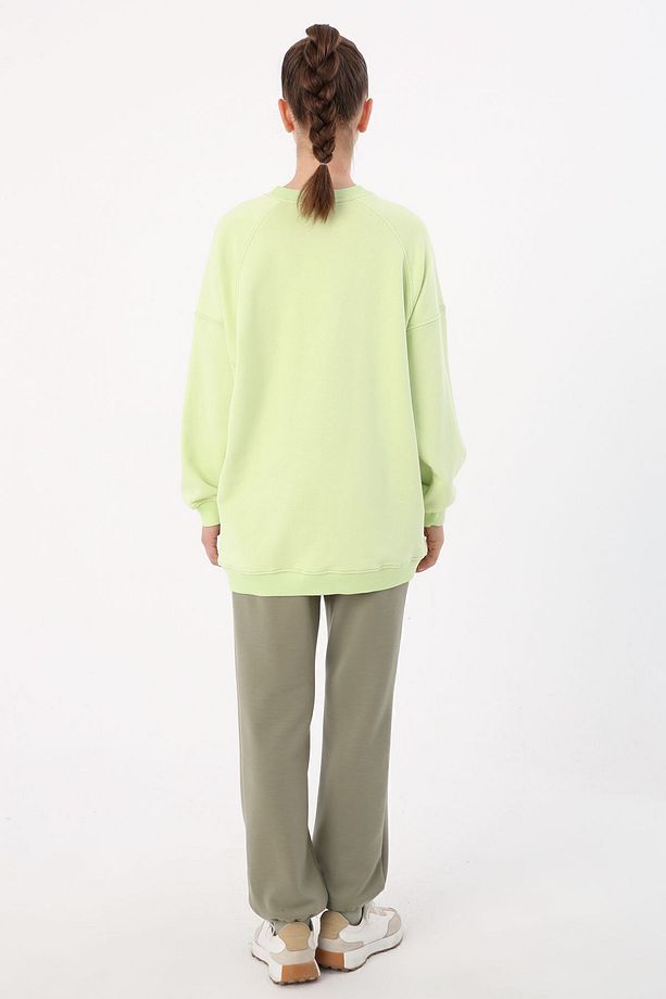 Açık Yeşil-3 İplik Oversize Basic Sweatshirt - 4