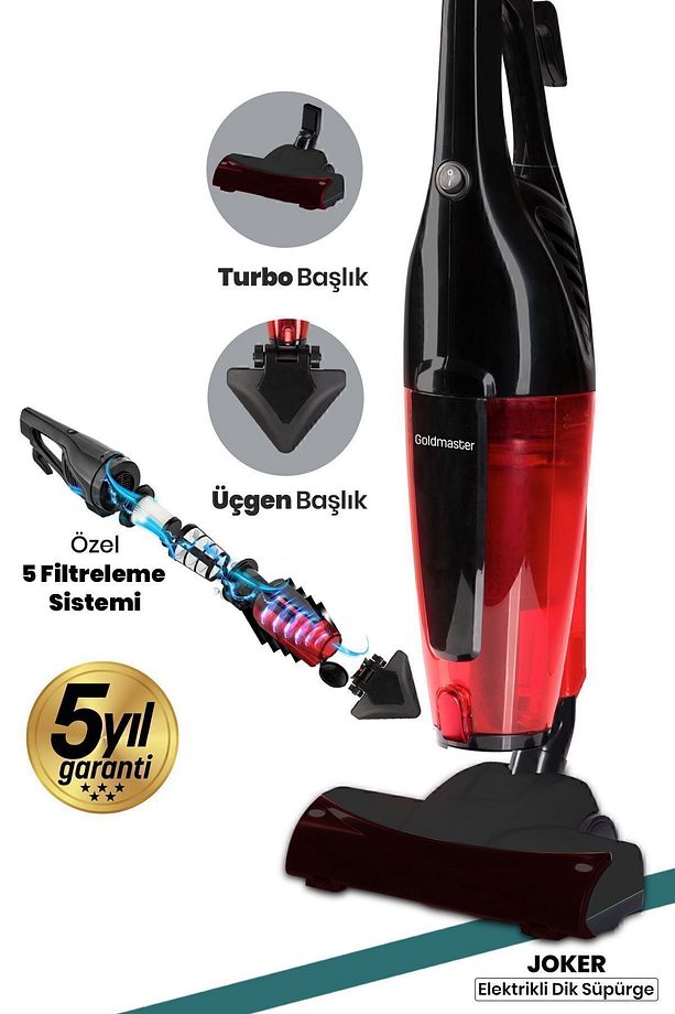 Joker Turbo Başlıklı 5 Özel Filtreli Cyclone Dikey Ve Elde Elektrikli Süpürge 5 Yıl Garantili - 1