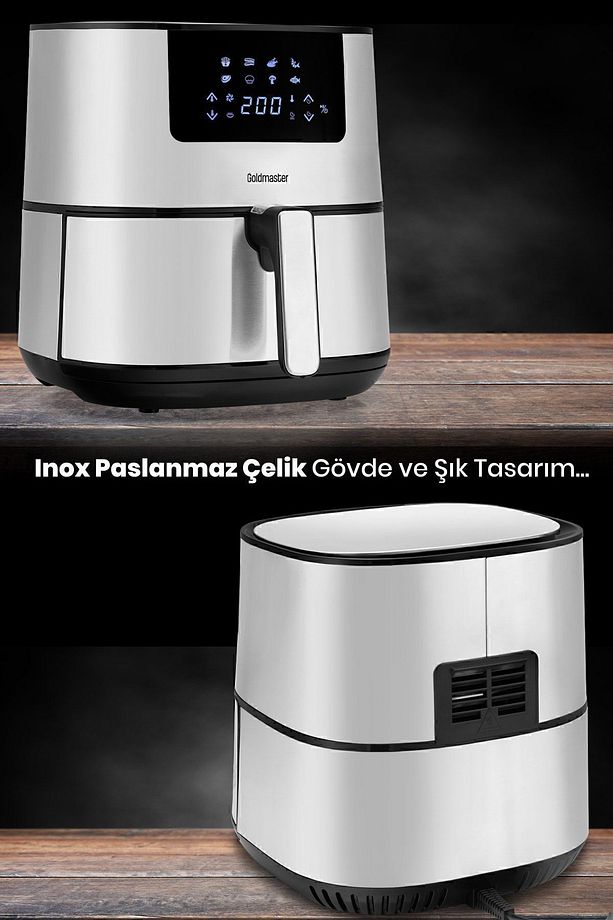 Novo 2000 Watt Yüksek Güç 6,4 Litre Inox Geniş Xxl Dokunmatik Airfryer Yağsız Sıcak Hava Fritözü - 7
