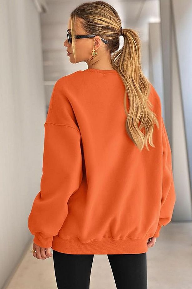 Kadın Bisiklet Yaka Basic Oversize Sweatshirt ORANJ - 3