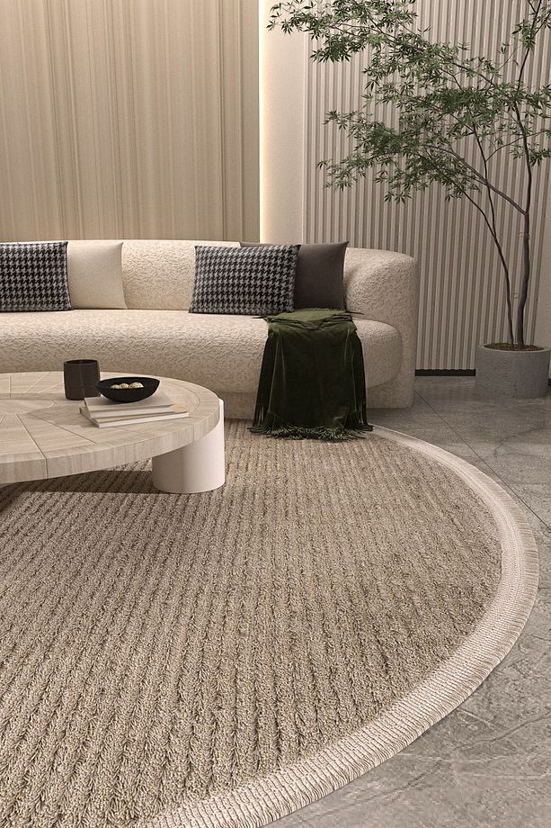 Vetrina 3602 Vizon Yumuşak Doku Halı Kilim Salon Mutfak Koridor Kesme Yolluk Yuvarlak Makine Halısı - 1