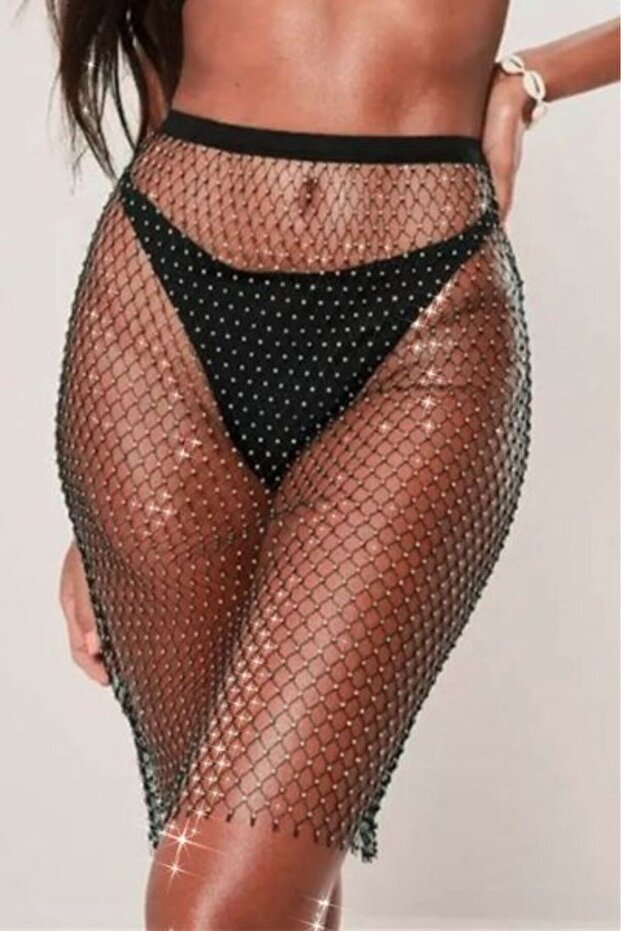 Kristal Taşlı Mini Etek File - 3