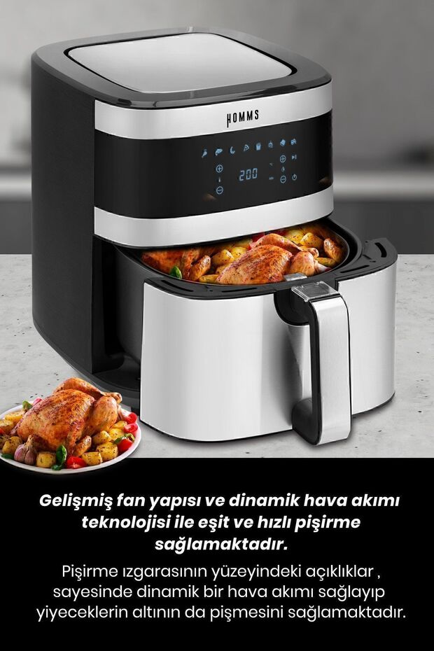 H30 Xxl 7 Litre Geniş Hazneli Dokunmatik 8 Ön Ayarlı Airfryer Sıcak Hava Fritözü - 5