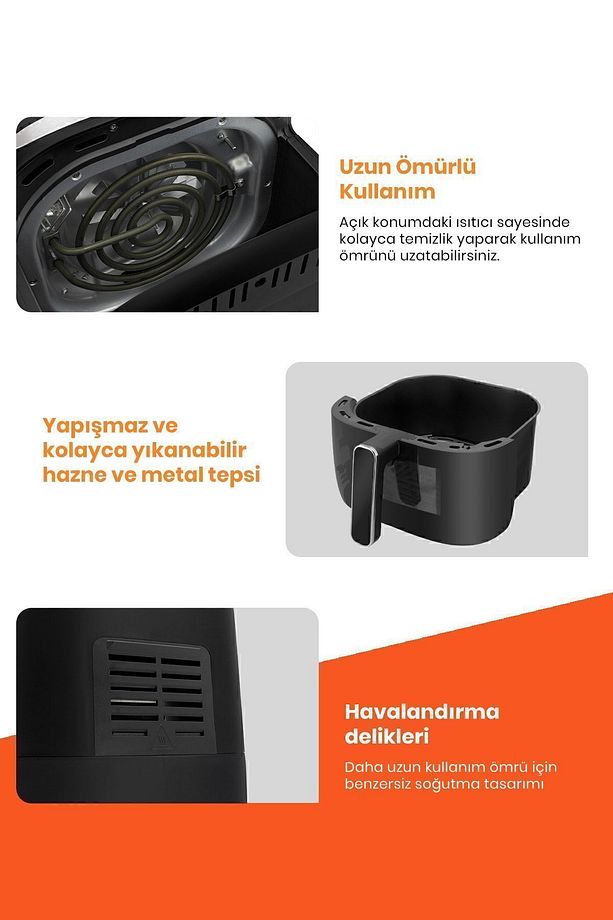 Versay 1700w Xl Dokunmatik 8 Ön Ayarlı Cam Kapaklı Hazne Aydınlatmalı Airfryer Sıcak Hava Fritözü - 6