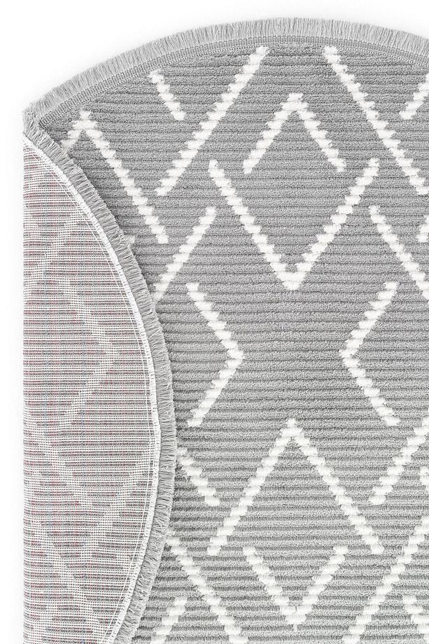 Vetrina 3605 Gri Yumuşak Doku Halı Kilim Salon Mutfak Koridor Kesme Yolluk Yuvarlak Makine Halısı - 6