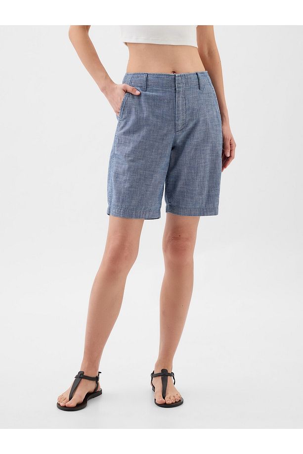 Kadın Mavi 9" Downtown Chambray Bermuda Şort - 3
