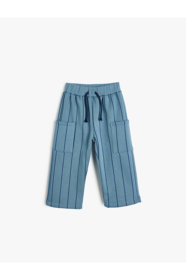 Striped Sweatpants with Tie Waist and Pocket Detail